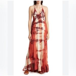 Raga Ravi Maxi Halter V Neck Boho‎ Tie Dye Open Back Maxi Dress NWT - Size XS